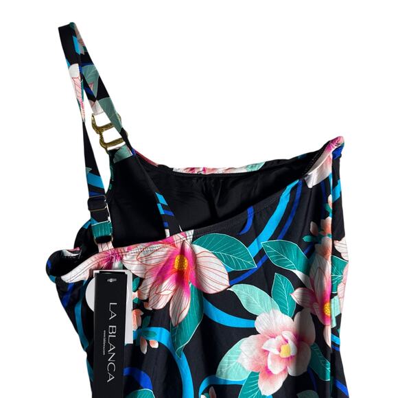 La Blanca Nightfall Floral Print One Shoulder One Piece Swimsuit Size 8 - Picture 6 of 11